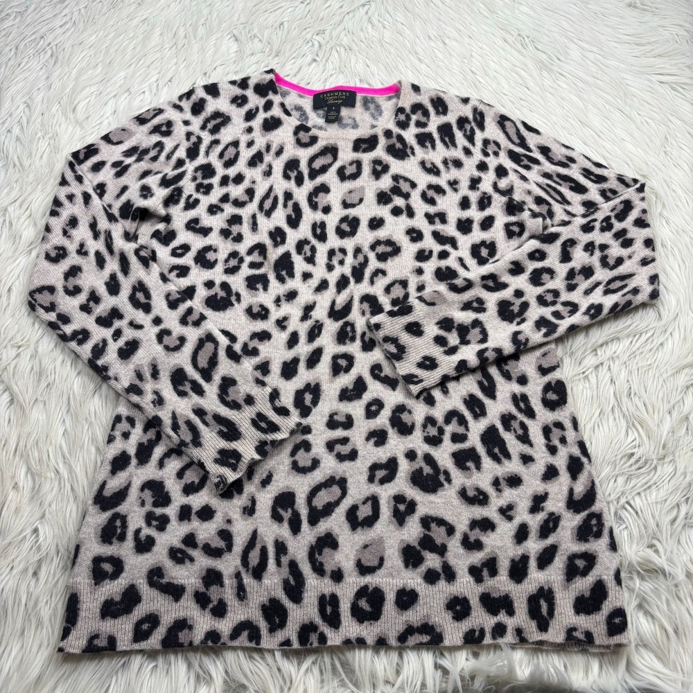 Charter Club Women's S Leopard Print 100% Cashmere Sweater Maximalist Dopamine